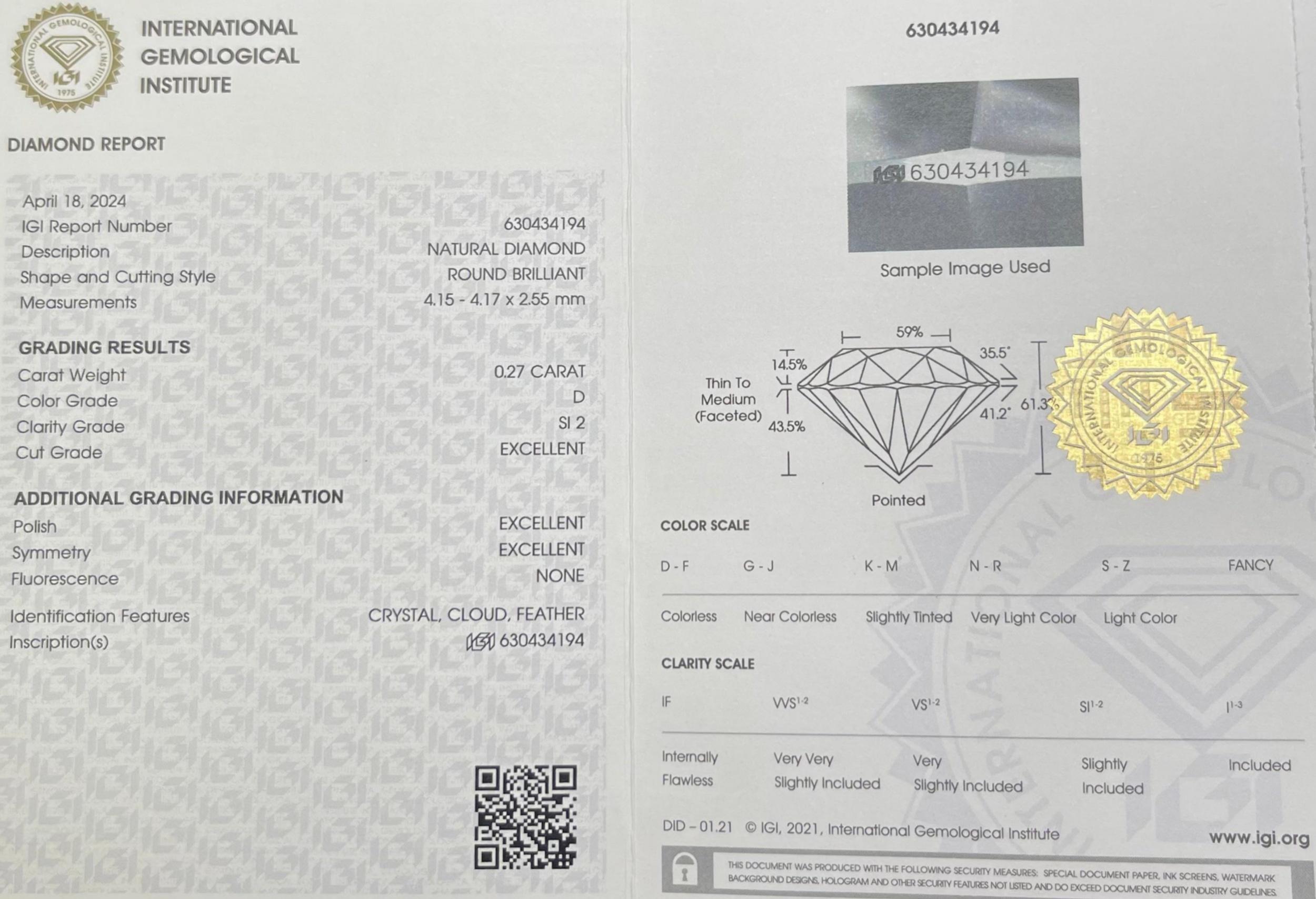 0.27CT IGI Certified Round Brilliant In New Condition For Sale In kOWLOON, HK