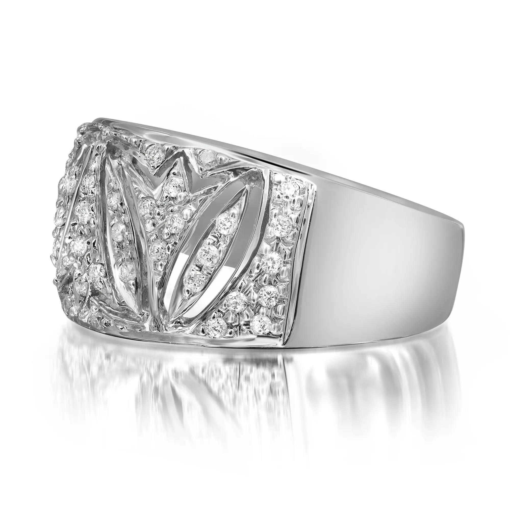 Round Cut 0.27cttw Pave Set Round Diamond Wide Band Ring 14k White Gold For Sale