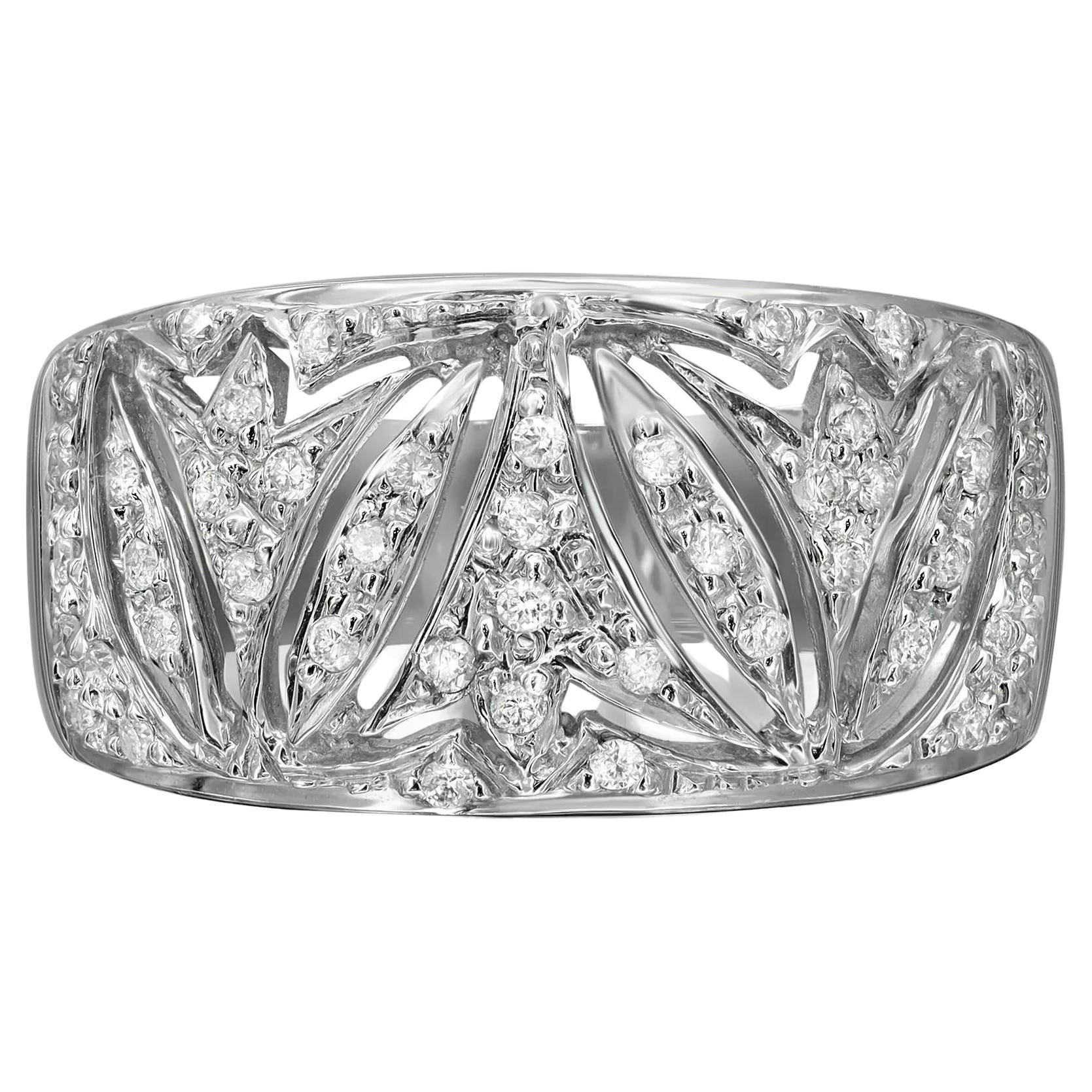 Bague à large anneau en or blanc 14 carats avec diamants ronds sertis en pavé de 0,27 carat