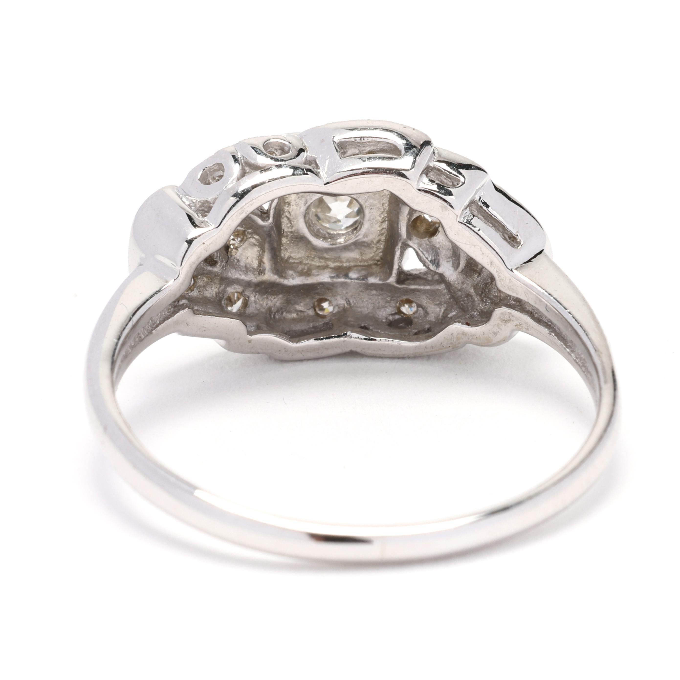 Old European Cut 0.27ctw Diamond Cluster Ring, 14k White Gold, Ring Size 7.25 For Sale