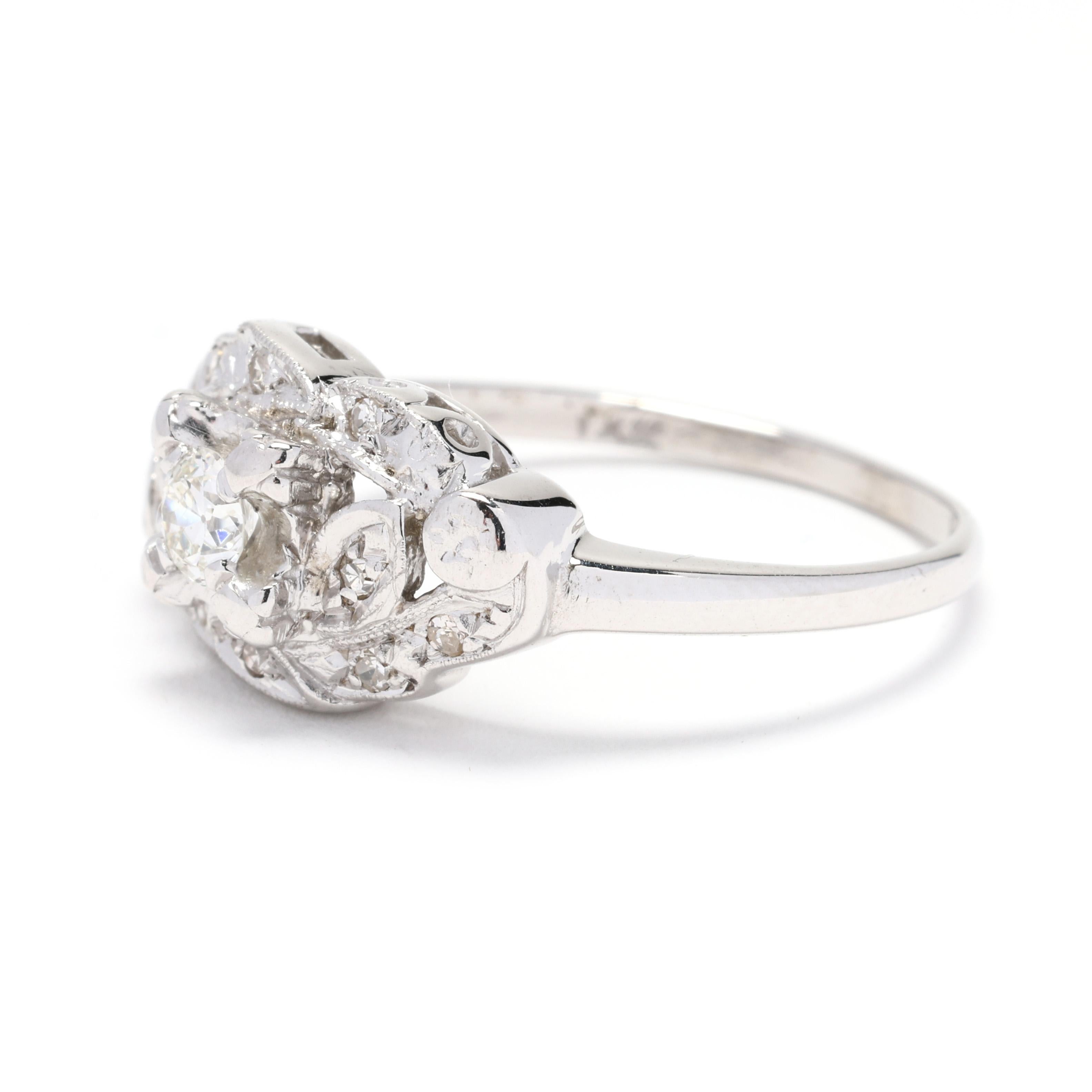 0.27ctw Diamond Cluster Ring, 14k White Gold, Ring Size 7.25 In Good Condition For Sale In McLeansville, NC