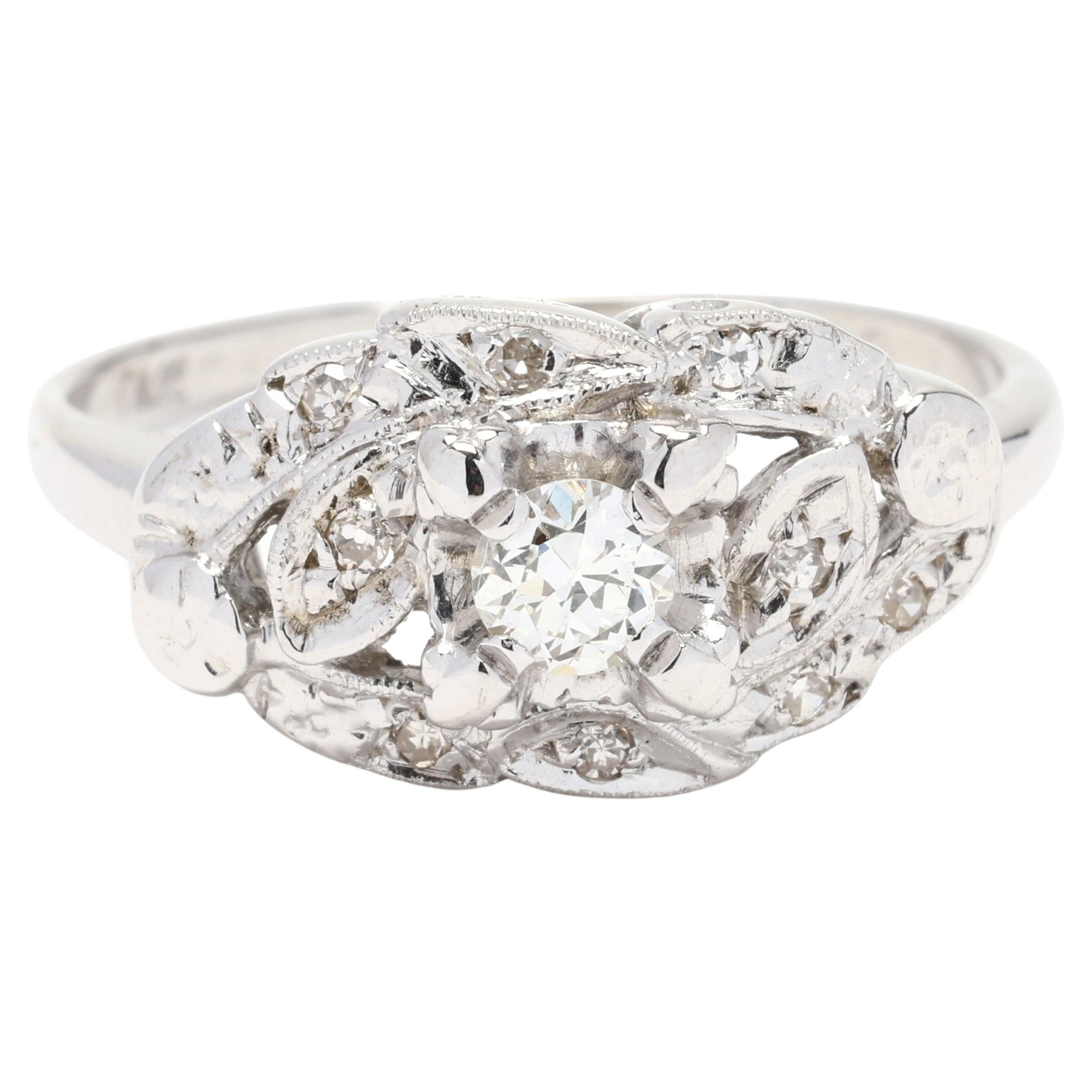 0.27ctw Diamond Cluster Ring, 14k White Gold, Ring Size 7.25 For Sale