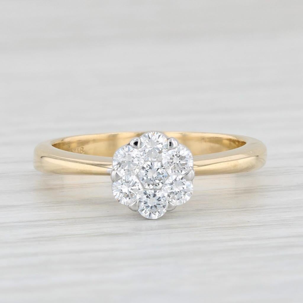 Round Cut 0.27ctw Diamond Flower Cluster Engagement Ring 18k Yellow Gold Size 6.5 For Sale