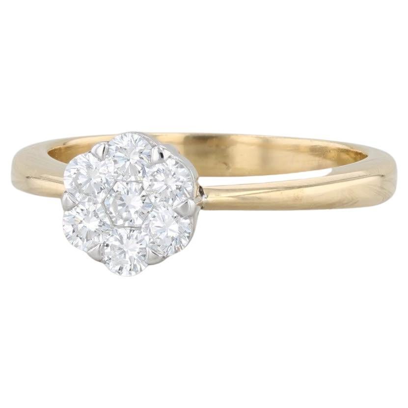 0.27ctw Diamond Flower Cluster Engagement Ring 18k Yellow Gold Size 6.5 For Sale