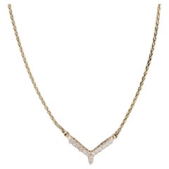 0.27ctw Diamond V Necklace 10k Yellow Gold 18.75" Wheat Chain