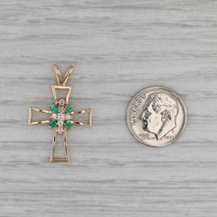 0.27ctw Emerald Diamond Cluster Open Cross Pendant 14k Yellow Gold