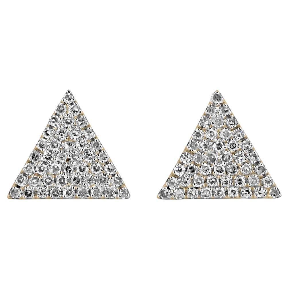 0.27tcw 14K Triangle Diamond Cluster Pyramid Stud Yellow Gold Earrings