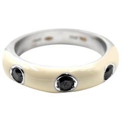 0.28 Carat Black Diamond and White Enamel 18 Karat White Gold Ring