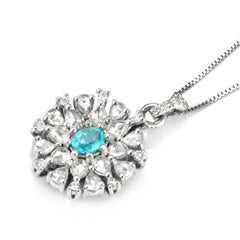 Collar Colgante de Paraiba Brasileña y Diamantes de 0,28 Quilates en Oro Blanco de 18 K