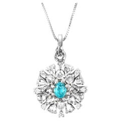 Collar Colgante de Paraiba Brasileña y Diamantes de 0,28 Quilates en Oro Blanco de 18 K