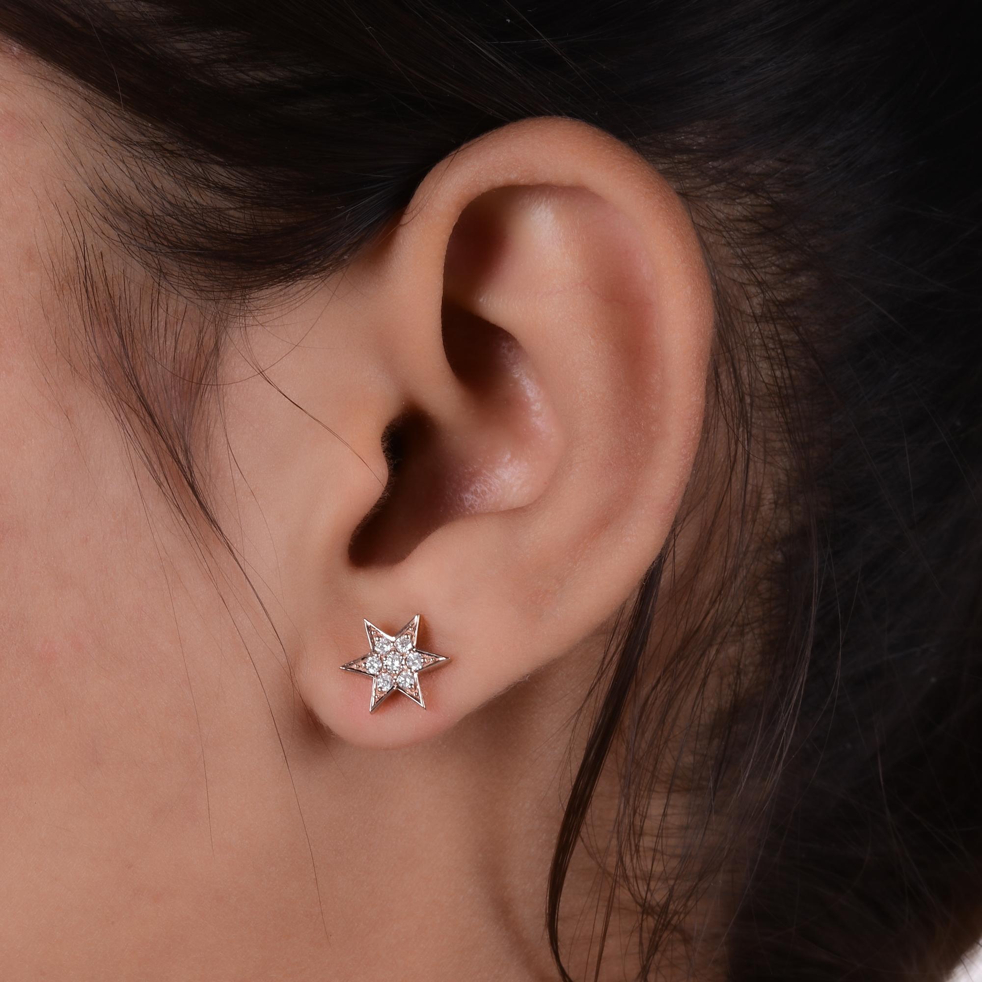 Modern 0.28 Carat Diamond Starburst Stud Earrings 14 Karat Rose Gold Handmade Jewelry For Sale