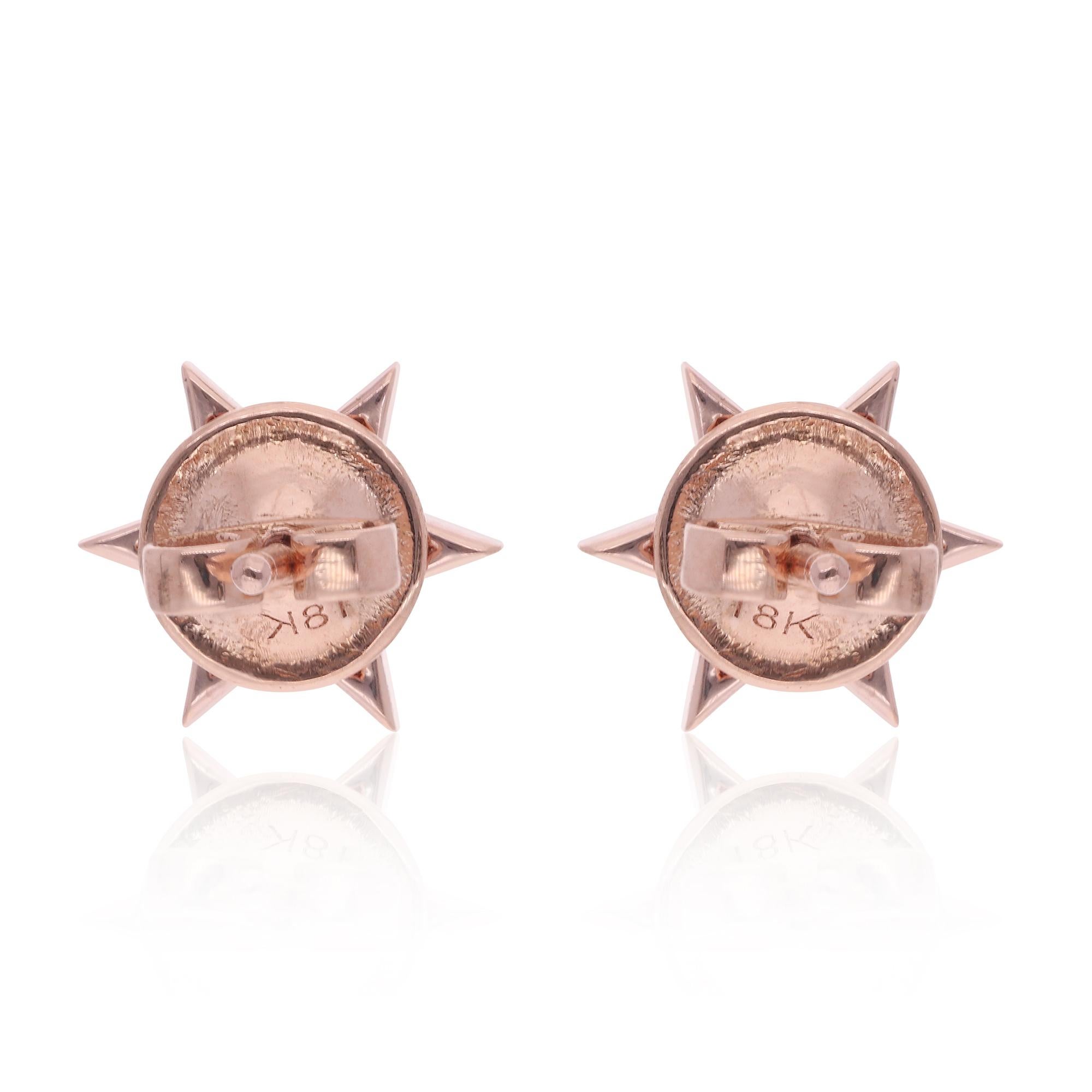 Women's 0.28 Carat Diamond Starburst Stud Earrings 14 Karat Rose Gold Handmade Jewelry For Sale