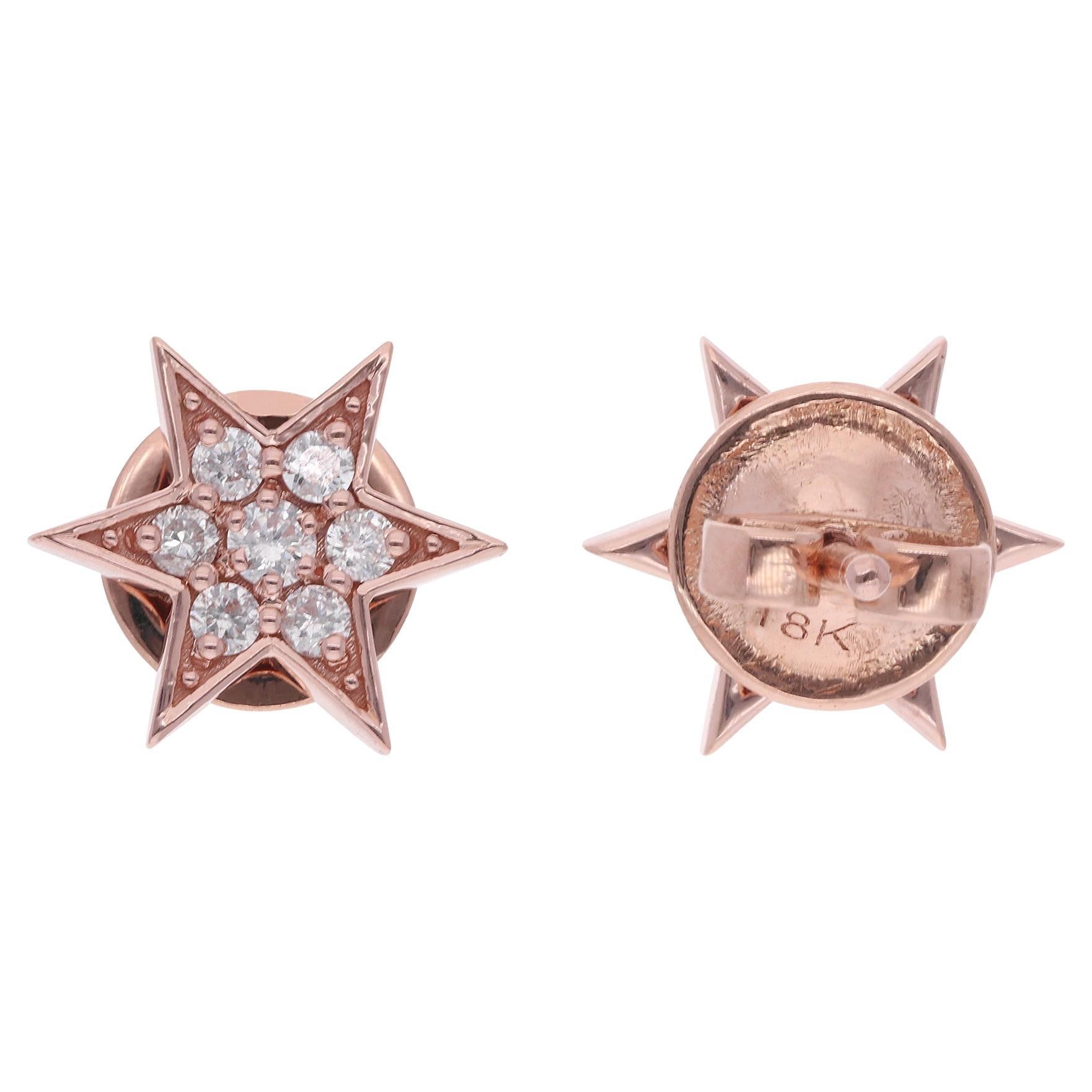 0.28 Carat Diamond Starburst Stud Earrings 14 Karat Rose Gold Handmade Jewelry For Sale