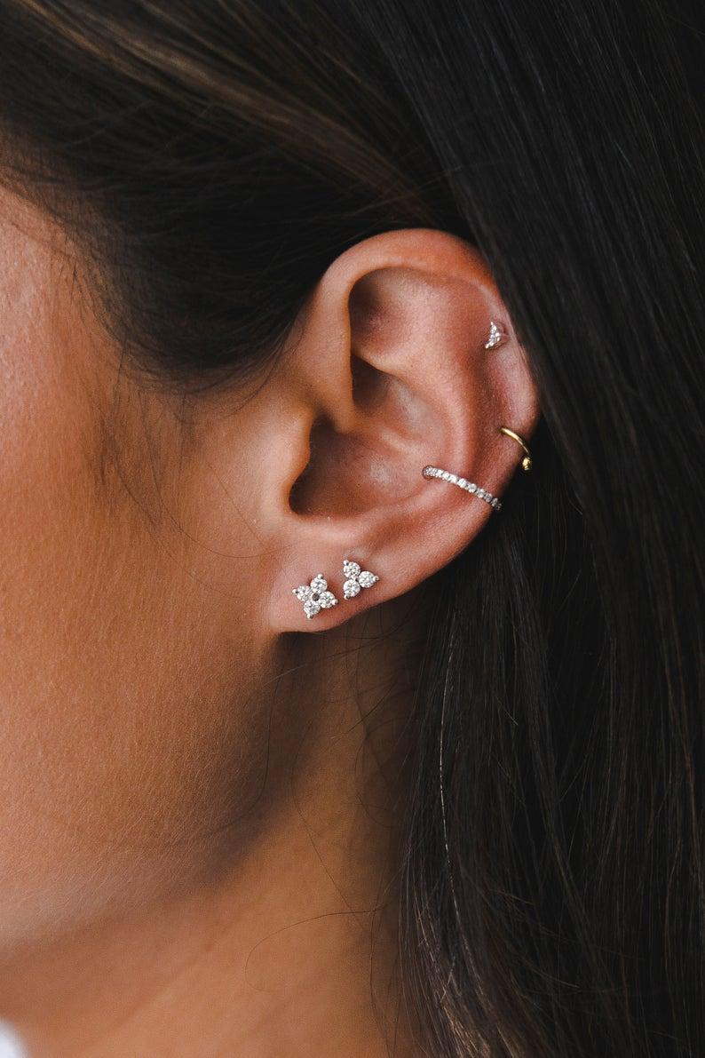 Round Cut 0.28 Carat Diamond Trinity Stud Earrings in 14 Karat White Gold, Shlomit Rogel For Sale