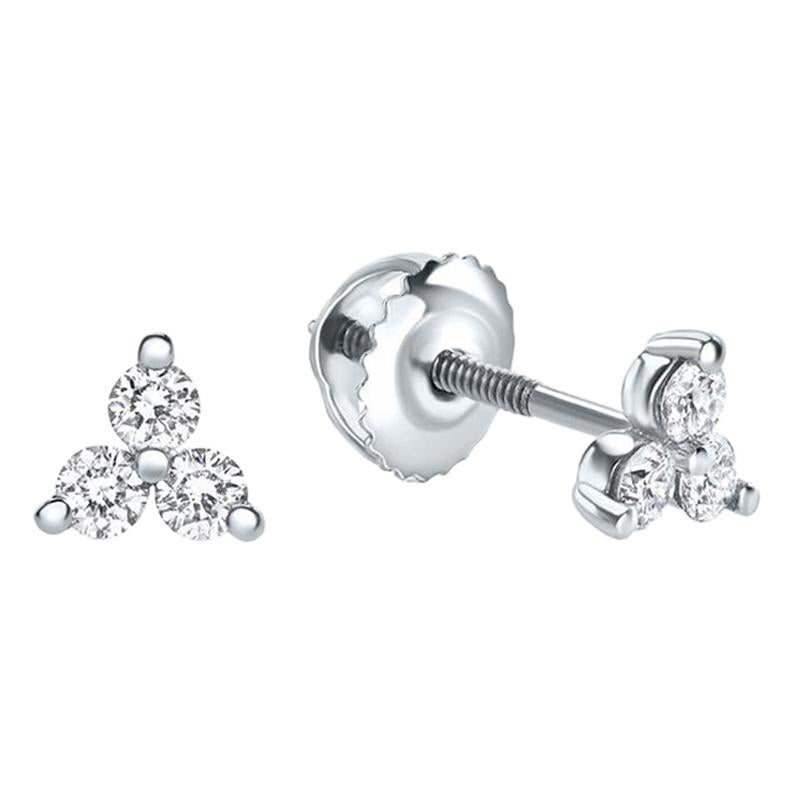 0.28 Carat Diamond Trinity Stud Earrings in 14 Karat White Gold, Shlomit Rogel For Sale