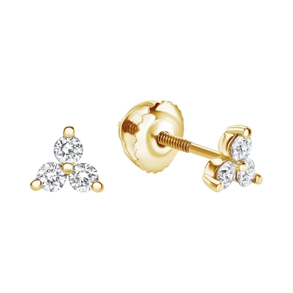 0.28 Carat Diamond Trinity Stud Earrings in 14 Karat Yellow Gold - Shlomit Rogel For Sale