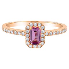 0.28 Carat Emerald Cut Pink Sapphire & 0.22ctw Diamond Halo Ring