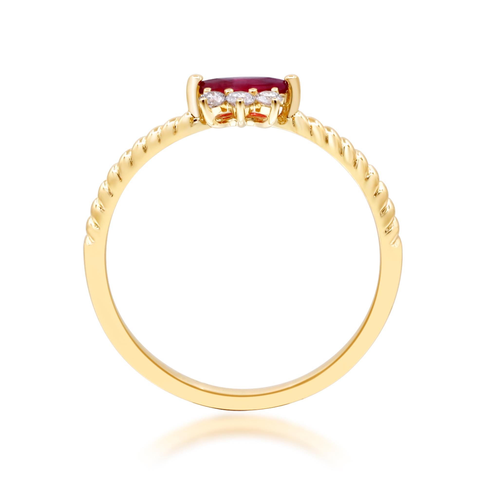 Marquise Cut 0.28 Carat Marquise-Cut Ruby with Diamond Accents 14K Yellow Gold Ring For Sale