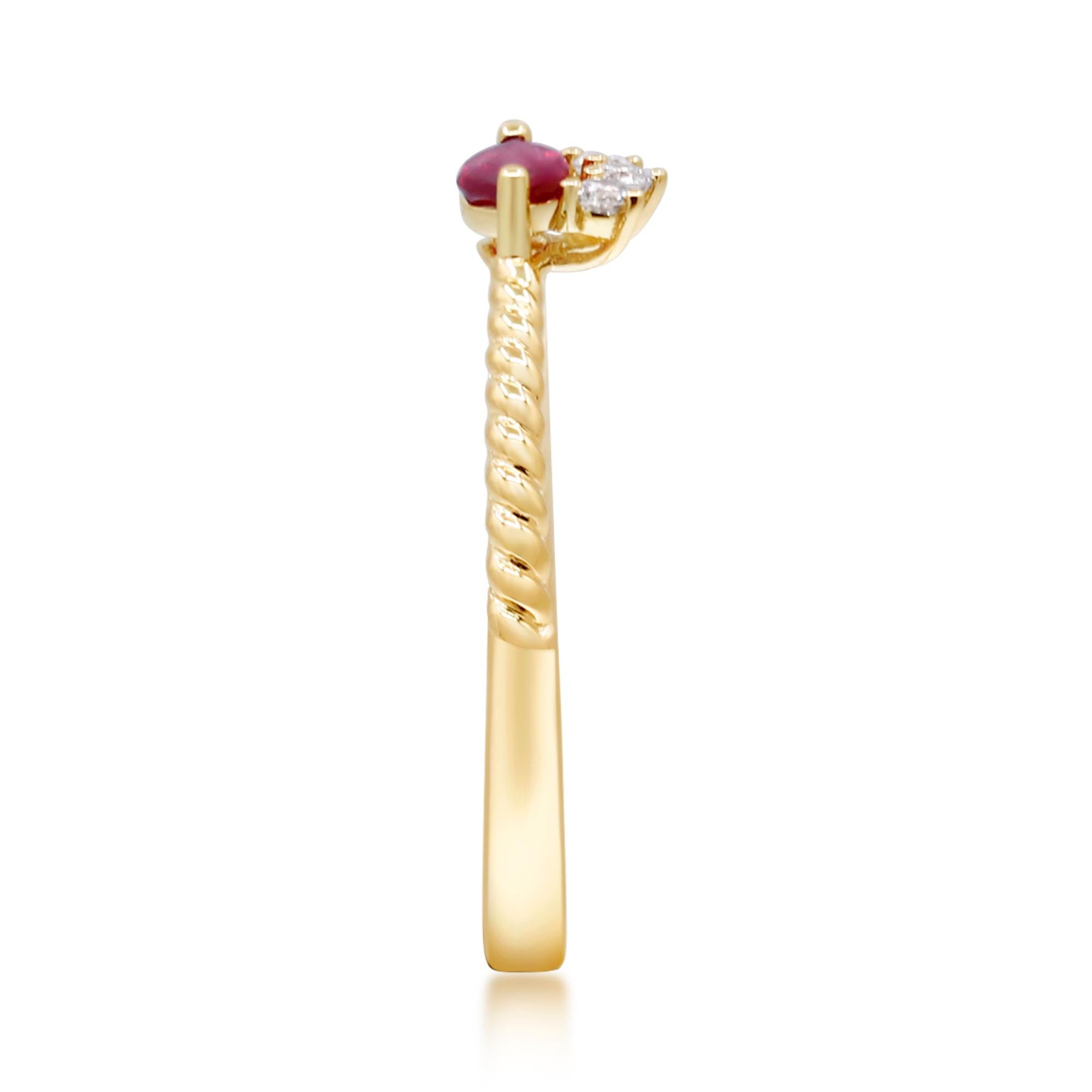 0.28 Carat Marquise-Cut Ruby with Diamond Accents 14K Yellow Gold Ring In New Condition For Sale In New York, NY