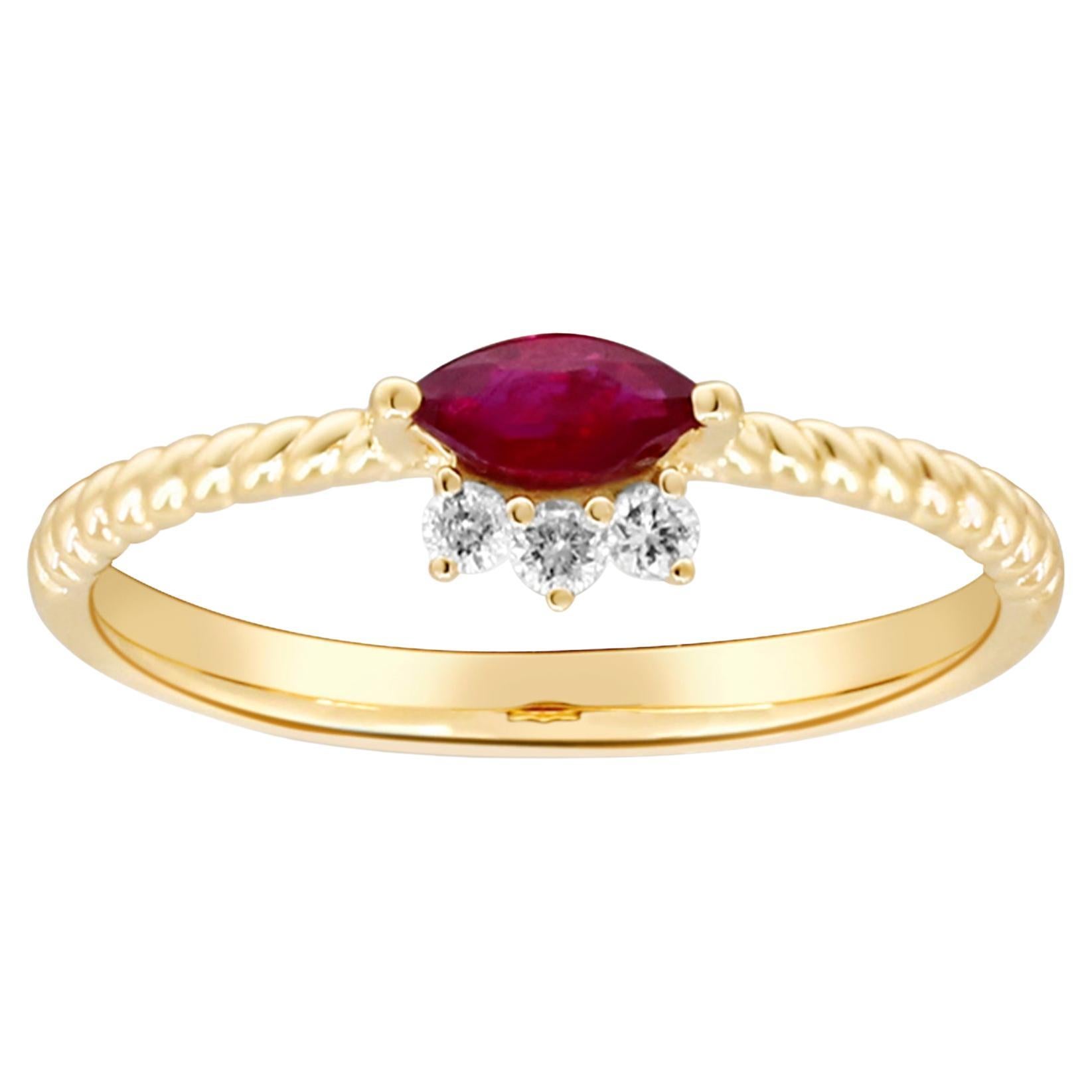 0.28 Carat Marquise-Cut Ruby with Diamond Accents 14K Yellow Gold Ring For Sale