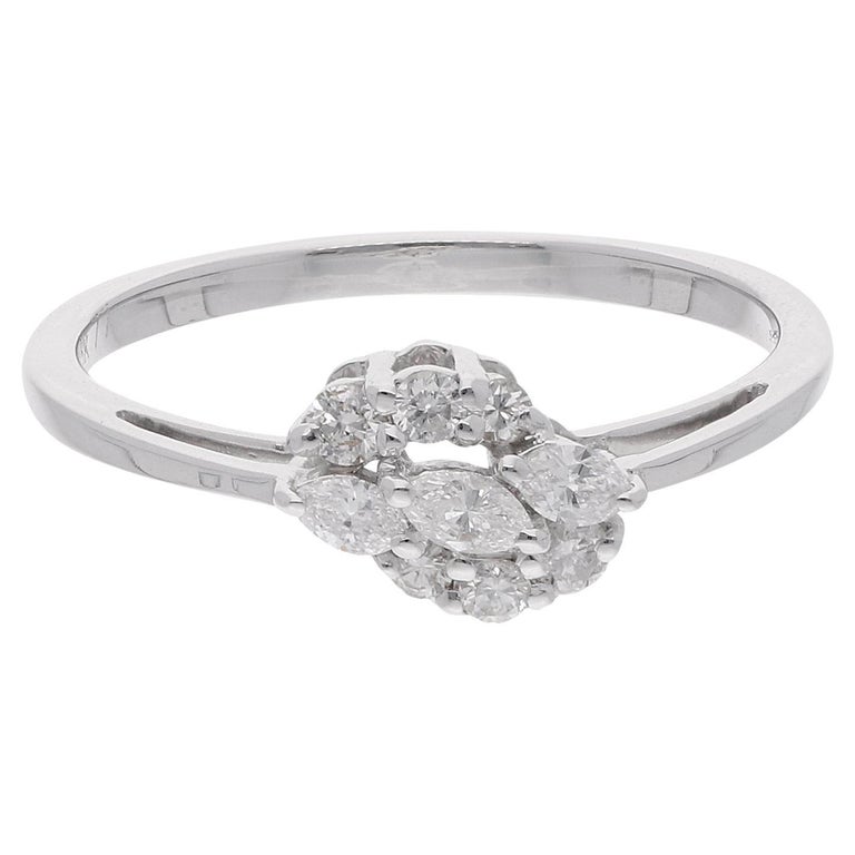 0.28 Carat Marquise Round Diamond Ring 18 Karat White Gold Handmade Fine Jewelry For Sale at 1stDibs