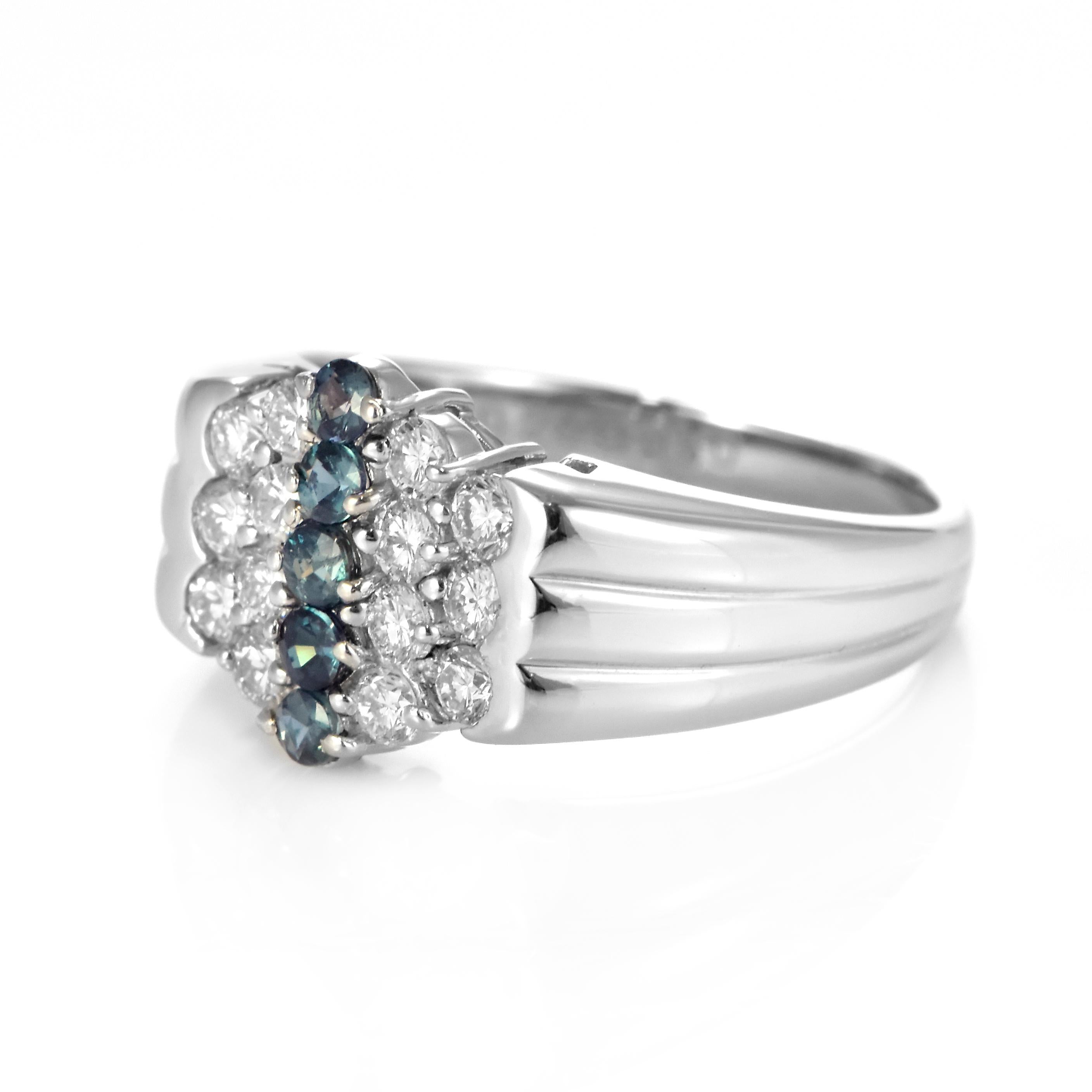 Modern 0.28 Carat Natural Alexandrite and Diamond Cluster Ring Made in Platinum For Sale