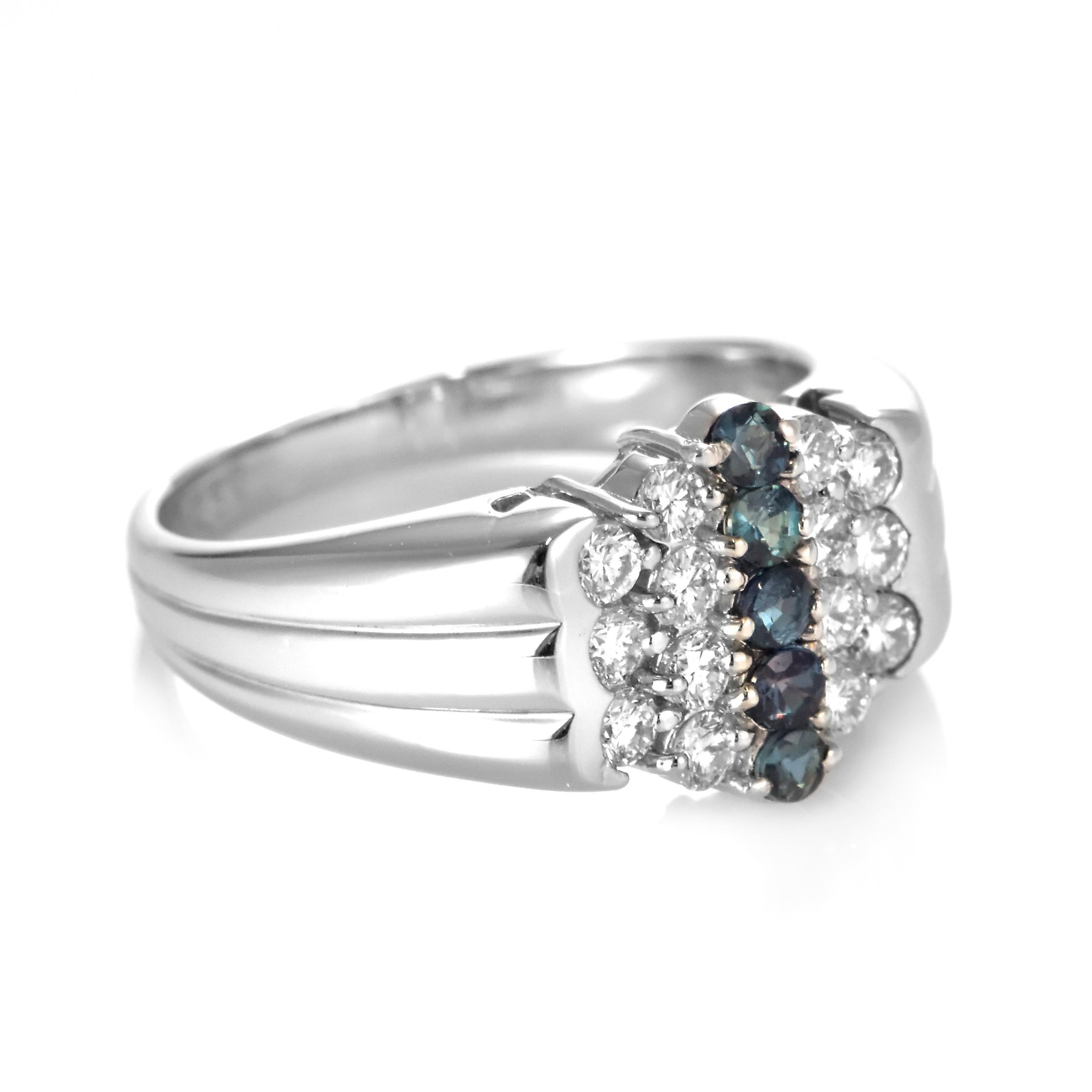 Round Cut 0.28 Carat Natural Alexandrite and Diamond Cluster Ring Made in Platinum For Sale