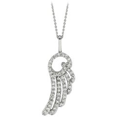 Collier pendentif aile d'ange en or blanc 14 carats avec diamants naturels de 0,28 carat G SI