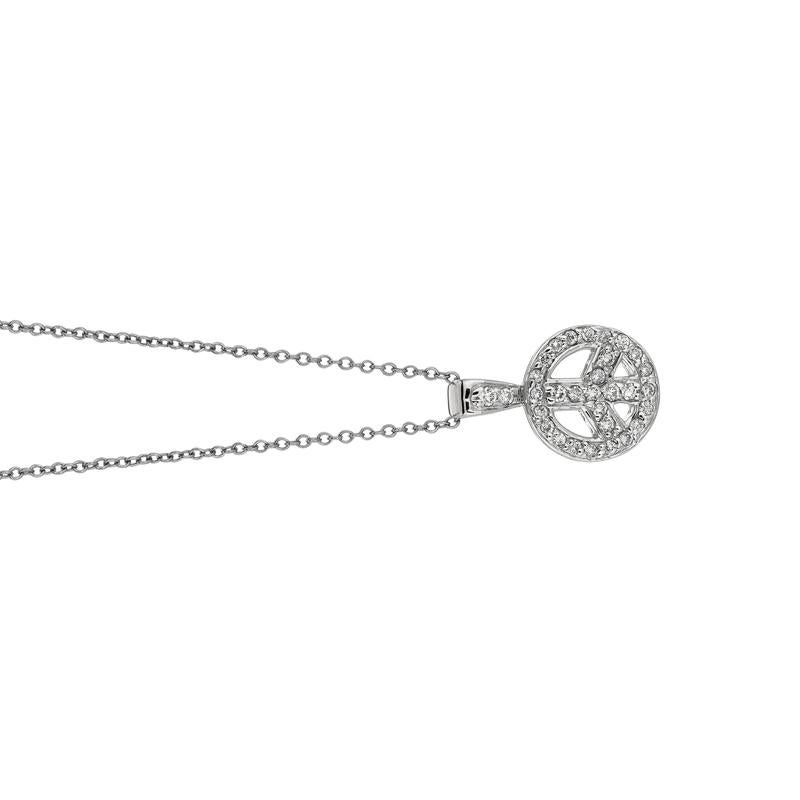 Taille ronde Collier pendentif Peace Sign en or blanc 14 carats et chaîne en diamants naturels de 0,28 carat en vente