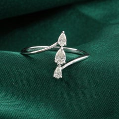 0.28 Carat Natural Pear Diamond Vertical Three Stone Ring 18K White Gold