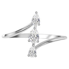 0.28 Carat Natural Pear Diamond Vertical Three Stone Ring 18K White Gold