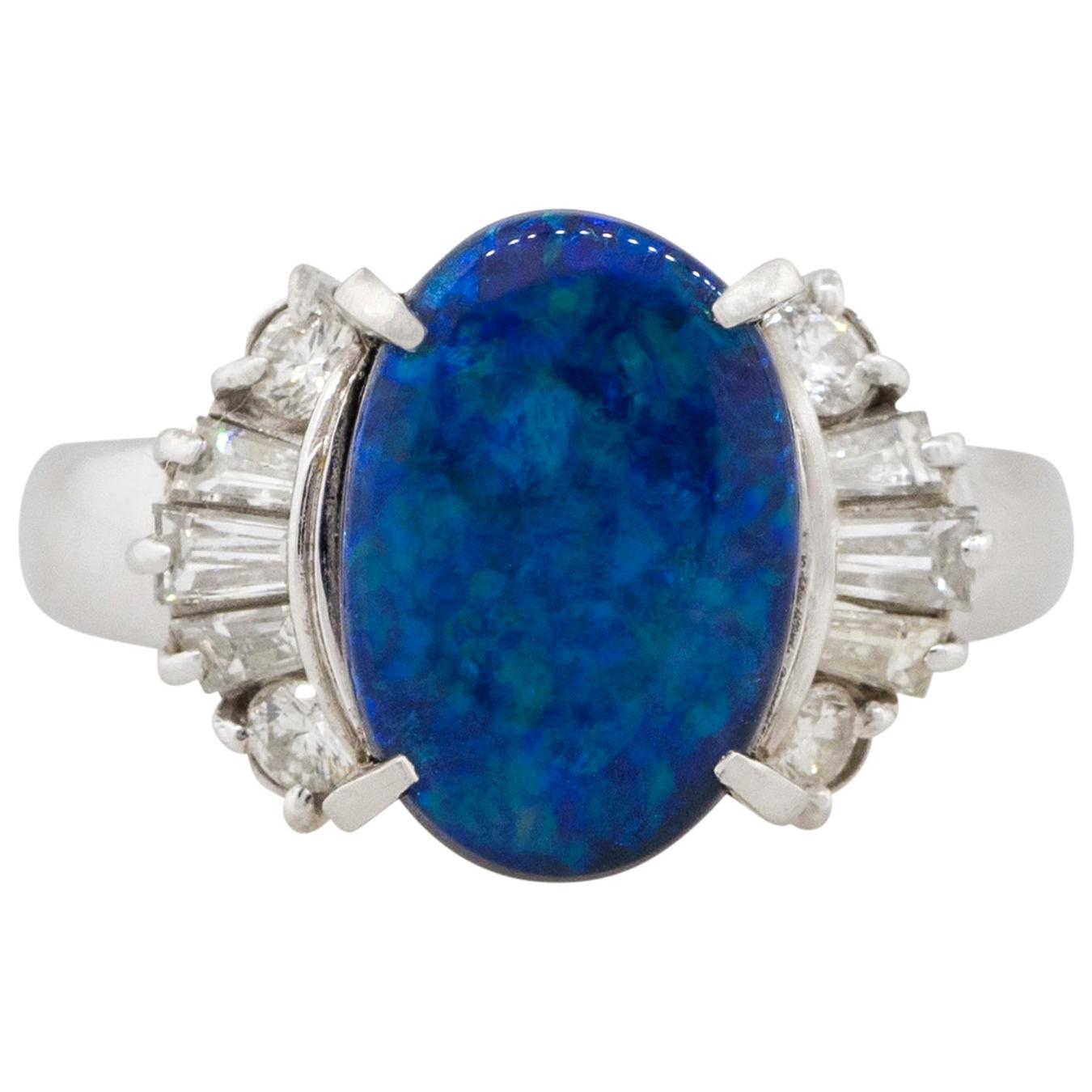 Opal Diamond Platinum "EastWest" Ring at 1stDibs