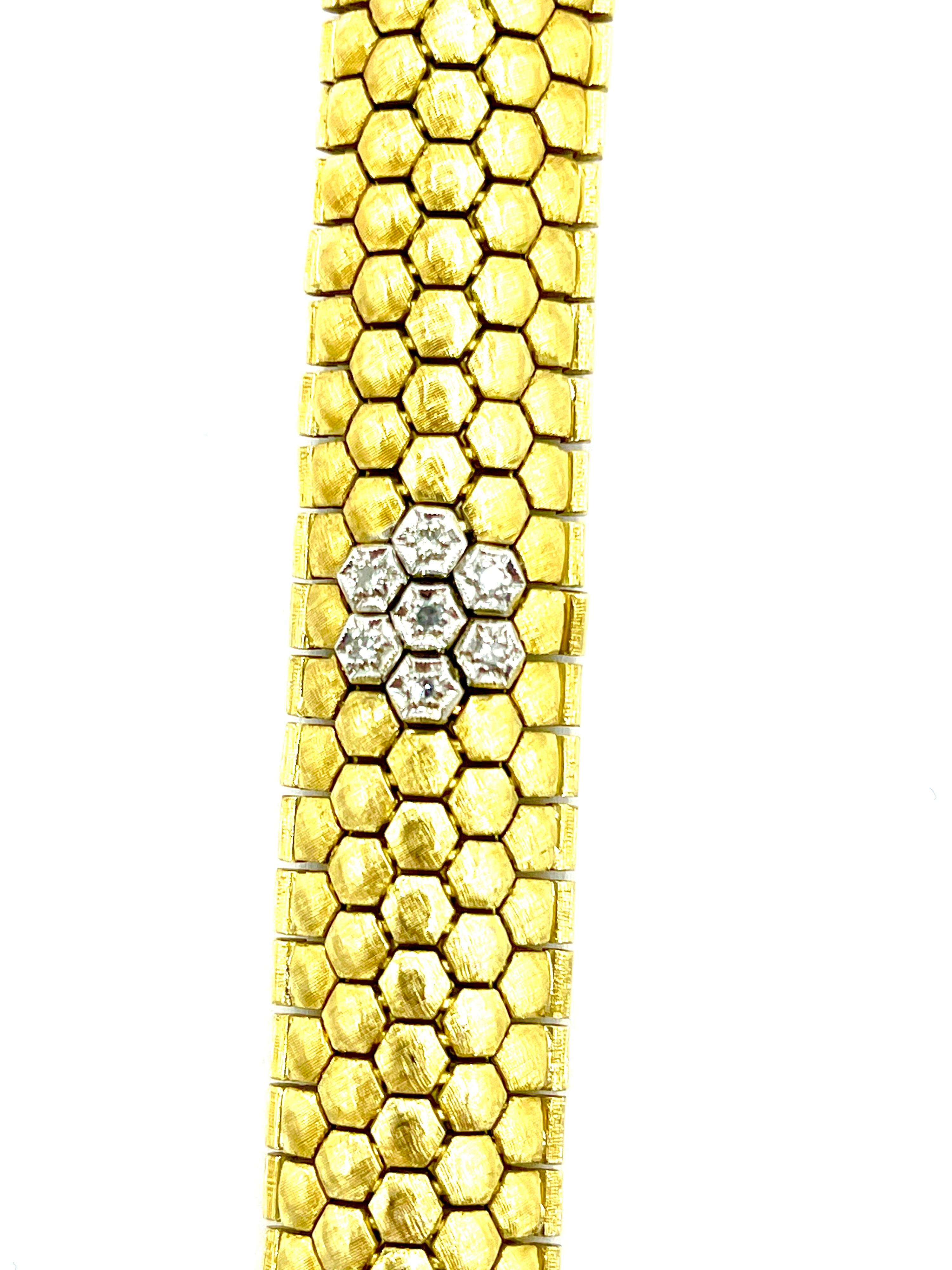 Women's or Men's 0.28 Carat Round Diamond and 18 Karat Gold Honeycomb Bracelet