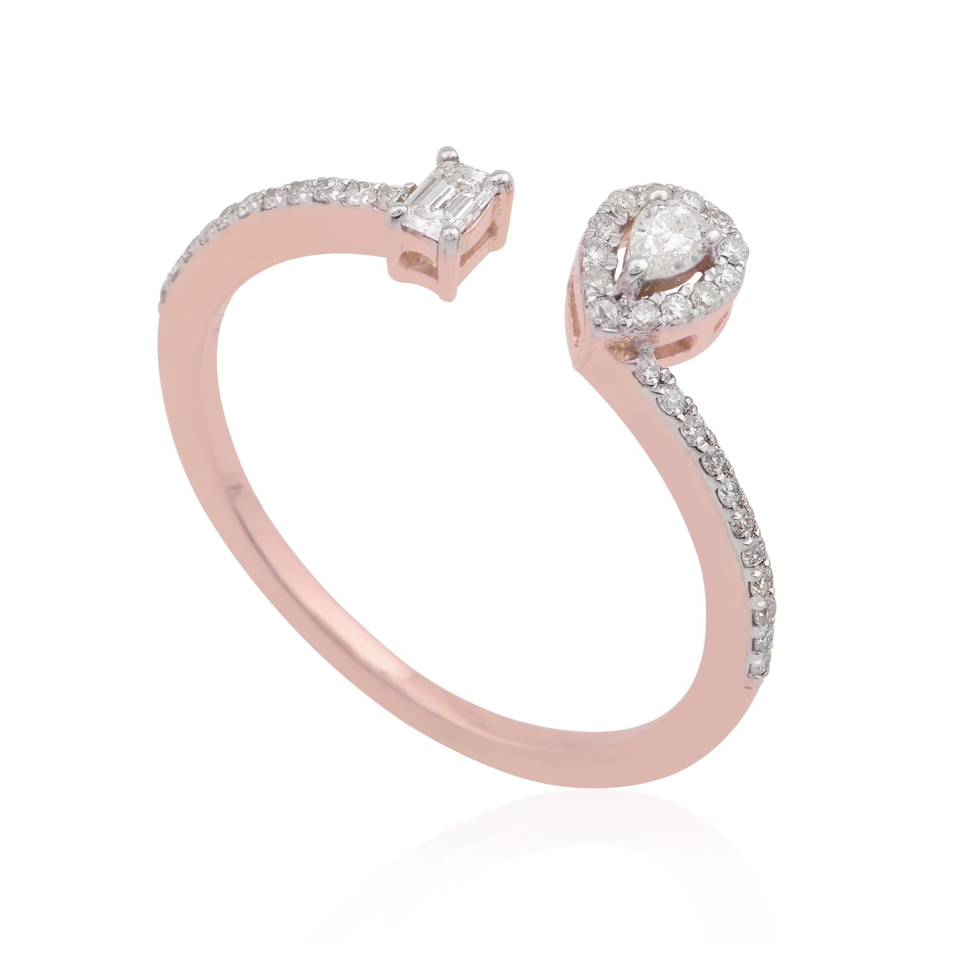 Modern 0.28 Carat SI/HI Pear Round Emerald Cut Diamond Cuff Ring 18 Karat Rose Gold For Sale