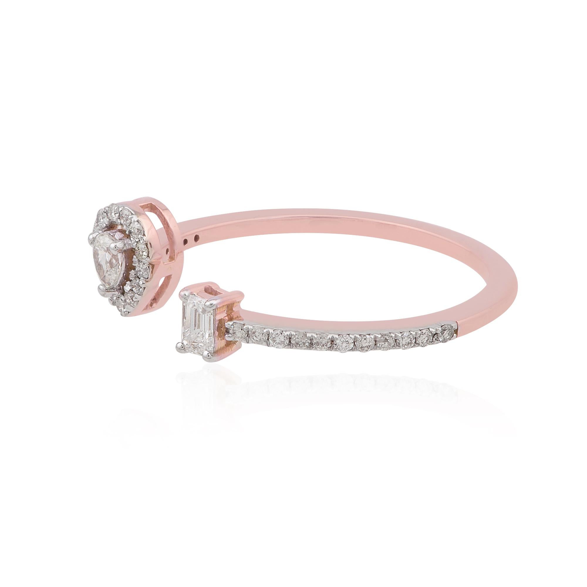 Bague manchette en or rose 18 carats avec diamants taille émeraude ronde en forme de poire de 0,28 carat SI/HI Neuf - En vente à Diera, Dubai