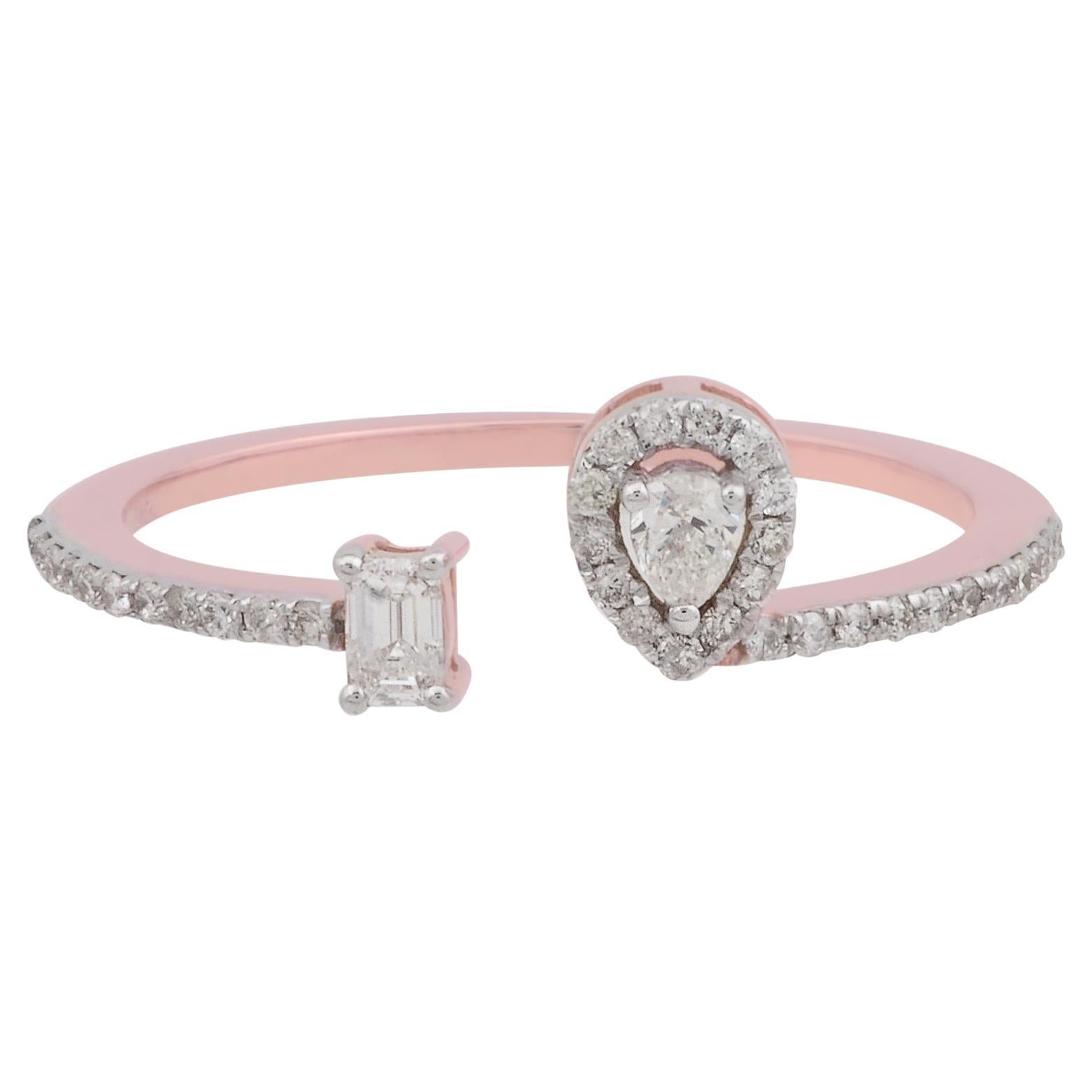 0.28 Carat SI/HI Pear Round Emerald Cut Diamond Cuff Ring 18 Karat Rose Gold For Sale