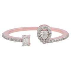 Bague manchette en or rose 18 carats avec diamants taille émeraude ronde en forme de poire de 0,28 carat SI/HI