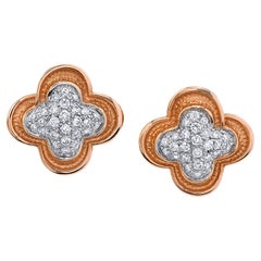 0.28 Carat Total Diamond Pave Rose Gold Quatrefoil Halo Stud Post Earrings