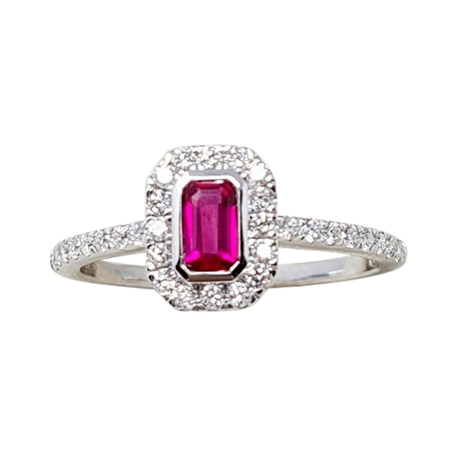0.28 Ct Ruby 0.31 Ct Diamonds 18kt White Gold Engagement Ring or Solitaire Ring For Sale