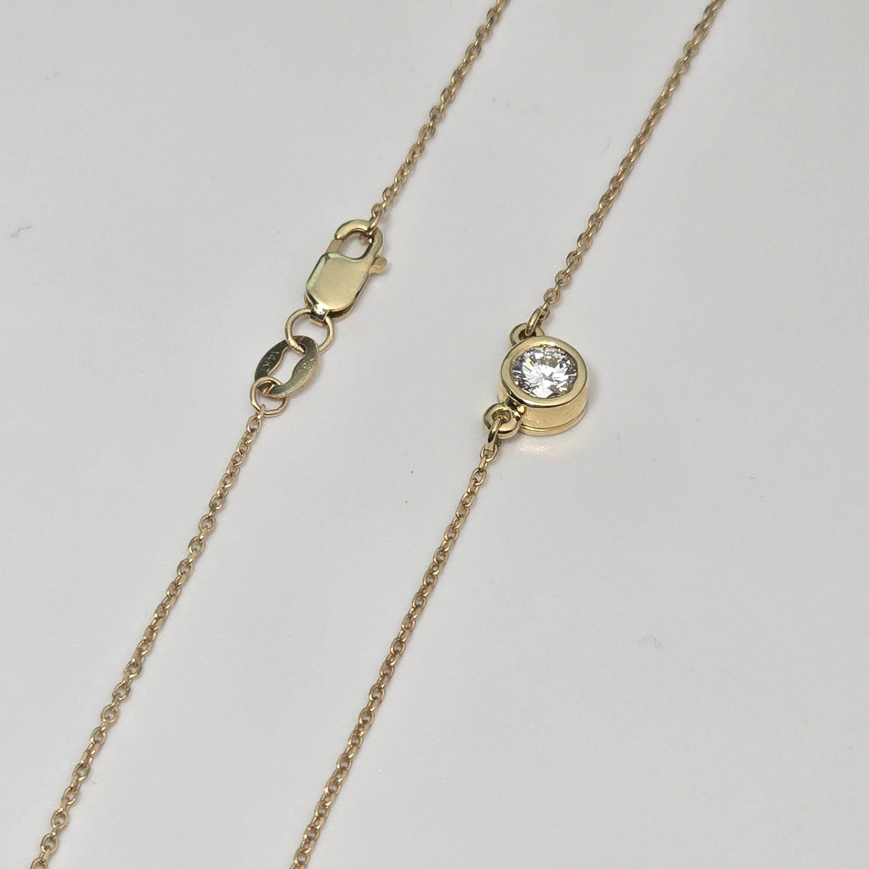 0,28ct Lünette Set Solitär Diamant Anhänger Halskette 14 Karat Gelbgold im Angebot 2