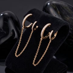 0.28ct Diamond Double Chain 14K Yellow Gold Huggie Earrings