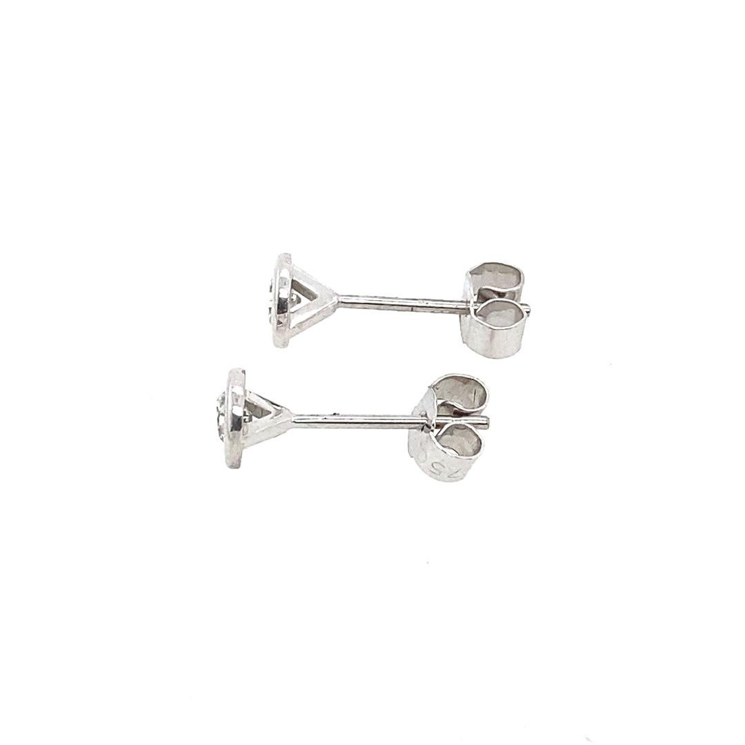 Round Cut 0.28ct Diamond Studs Earrings in Rubover Setting in 18ct White Gold For Sale