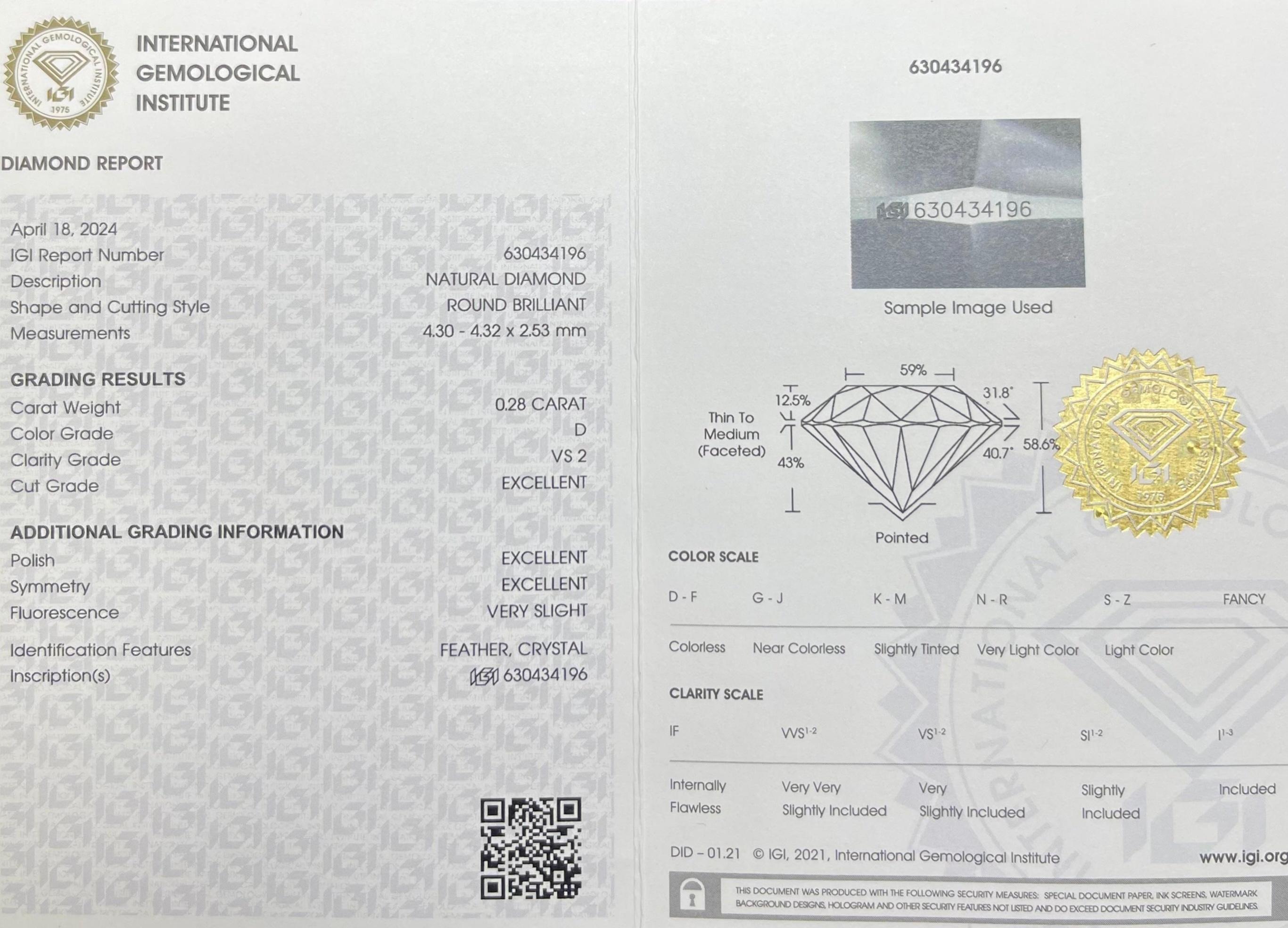 0.28CT IGI-zertifizierter runder Brillant (Rundschliff) im Angebot