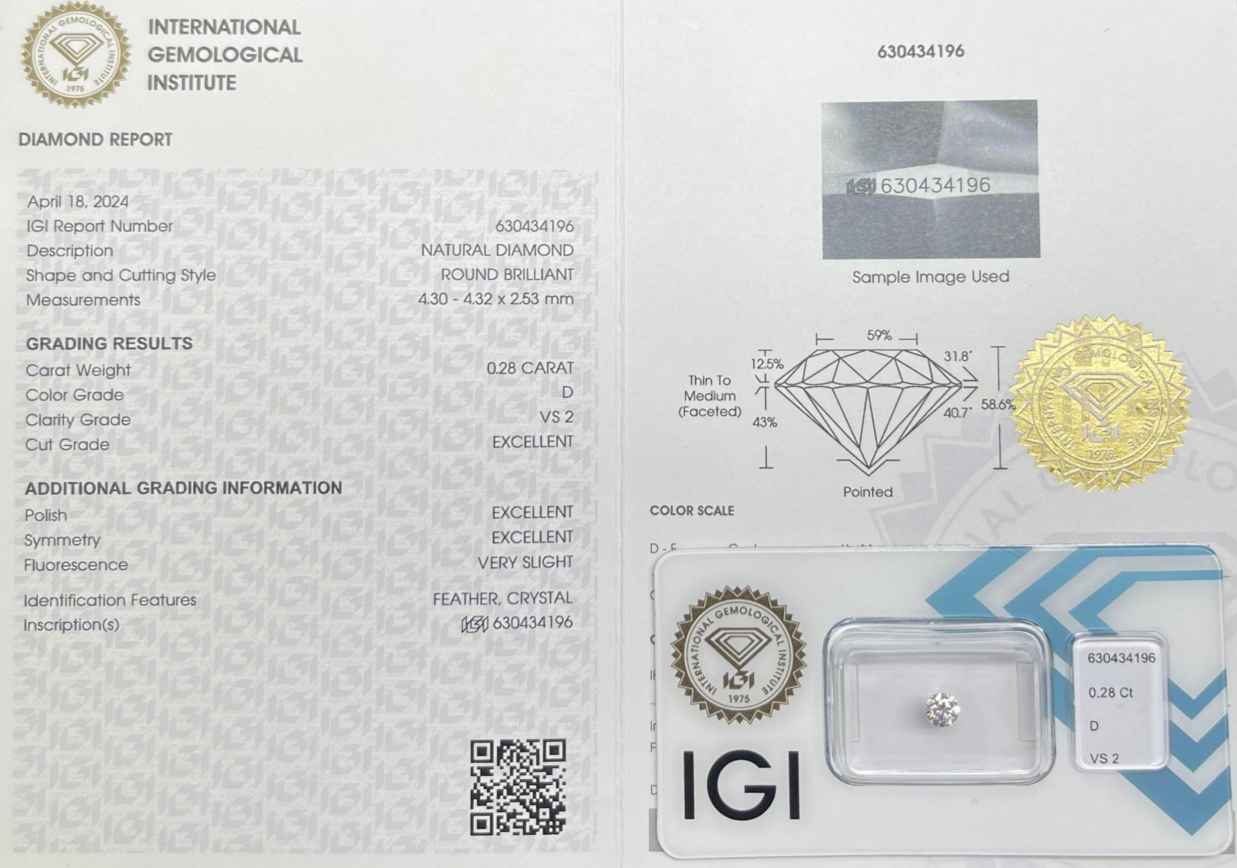 0.28CT IGI Certified Round Brilliant In New Condition For Sale In kOWLOON, HK