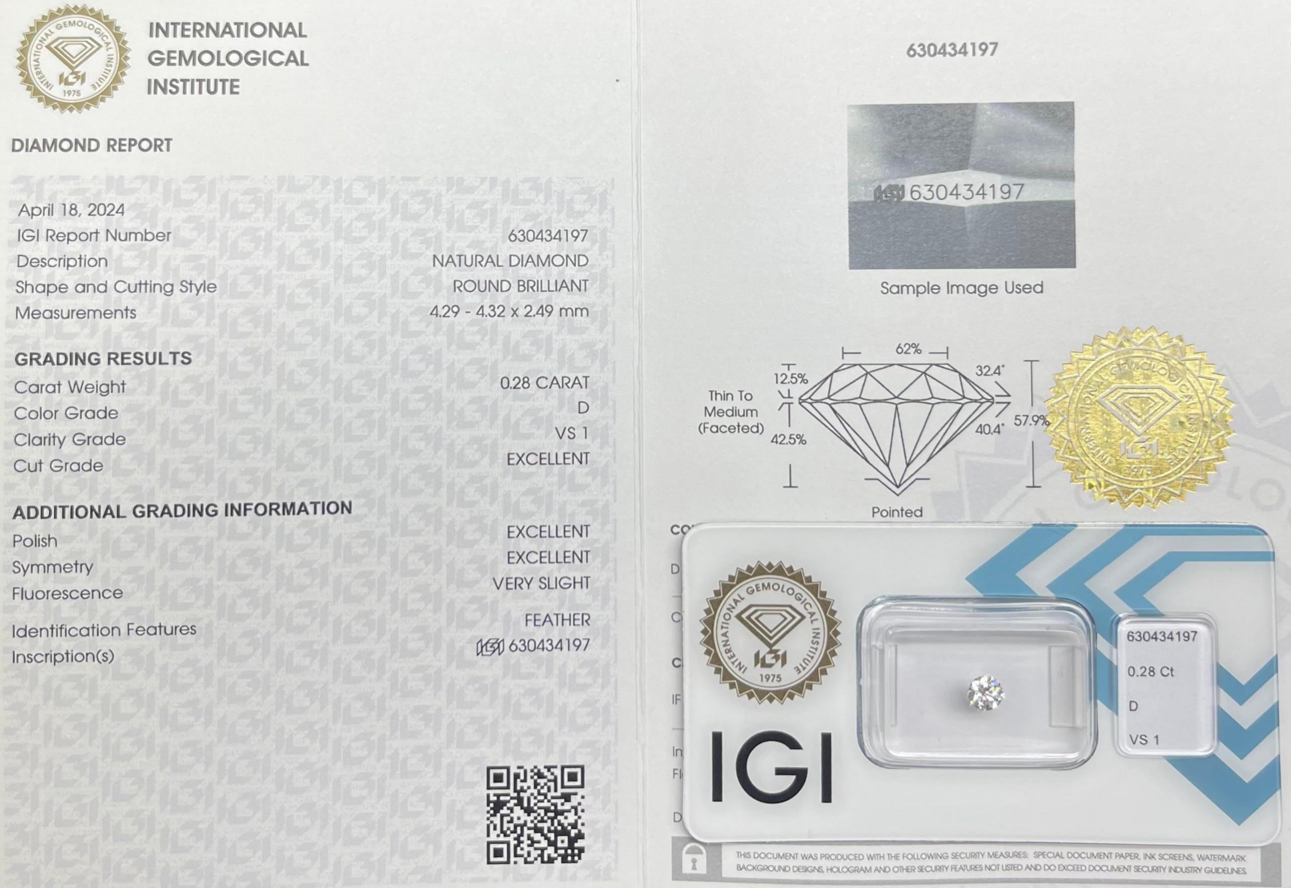 0.28CT IGI Certified Round Brilliant In New Condition For Sale In kOWLOON, HK