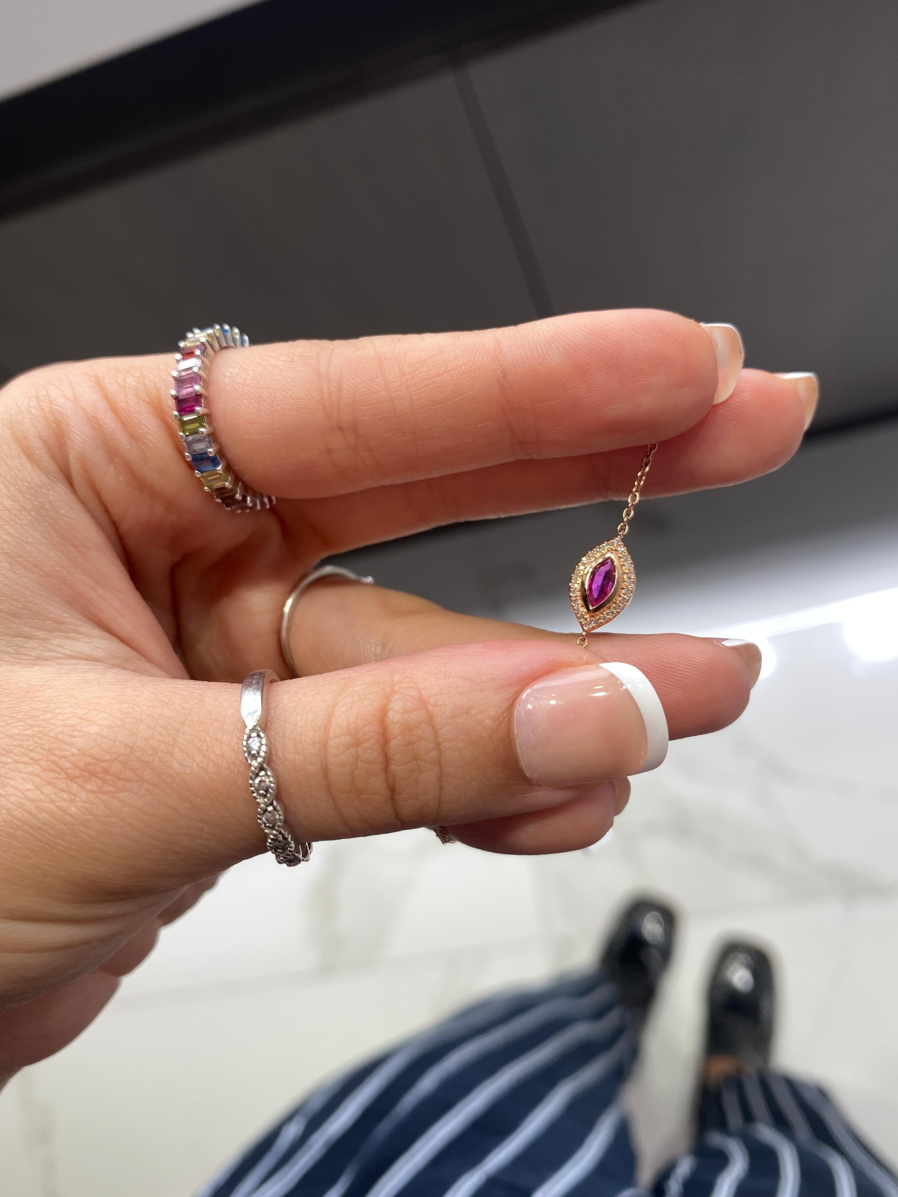 Bracelet Evil Eye avec saphir rose taille marquise de 0,28 carat et diamants d'accentuation de 0,05 carat Neuf - En vente à Houston, TX