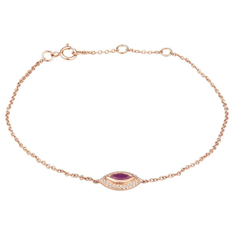 Bracelet Evil Eye avec saphir rose taille marquise de 0,28 carat et diamants d'accentuation de 0,05 carat en vente