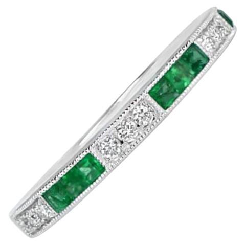 0.28ct Natural Emerald & 0.14ct Diamond Band Ring, Platinum For Sale