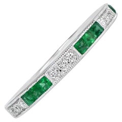 0.28ct Natural Emerald & 0.14ct Diamond Band Ring, Platinum