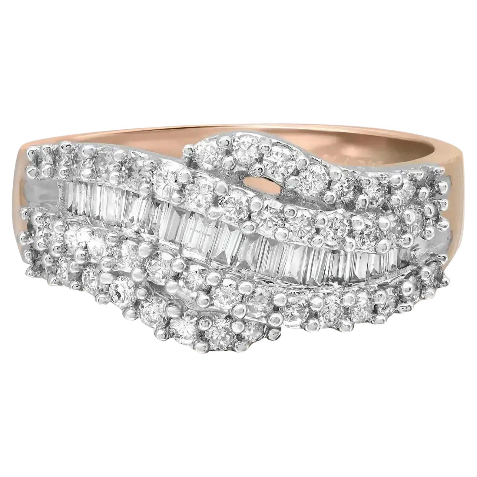 0.28cttw Baguette & 0.61cttw Round Diamond Ladies Cocktail Ring 14k Rose Gold For Sale